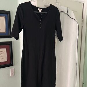 a.n.a Black Ribbed Midi Dress with Button Detail